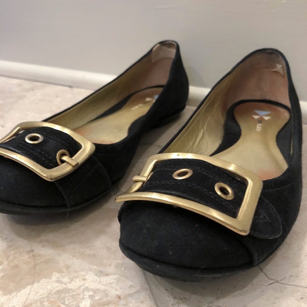 Danny Black ballet flat with gold buckle